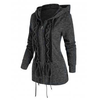 

Heathered Lace Up Punk Jacket, Dark slate grey