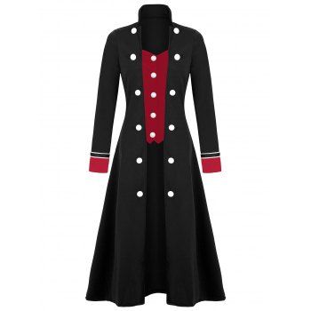 Plus Size Double Breasted Long Coat, Black