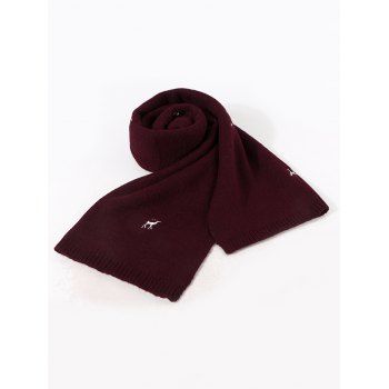 

Embroidery Elk Pattern Knitted Long Scarf, Deep red