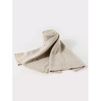 

Embroidery Elk Pattern Knitted Long Scarf, Beige