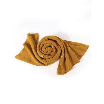 

Embroidery Elk Pattern Knitted Long Scarf, Bee yellow