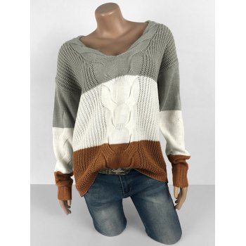 

Plus Size V Neck Colorblock Drop Shoulder Sweater, Deep yellow