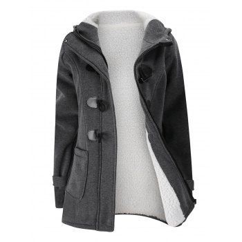 Image of Plus Size Hooded Faux Shearling Lined Duffle Coat