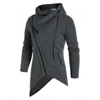 

Asymmetrical Heathered Fleece Hoodie, Ash gray