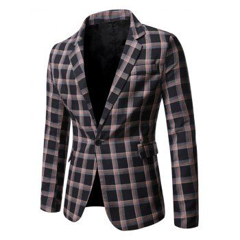 

Windowpane Check Print Single Button Blazer, Black