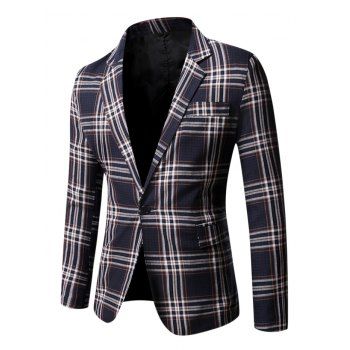 

Plaid Print Single Button Blazer, Midnight blue