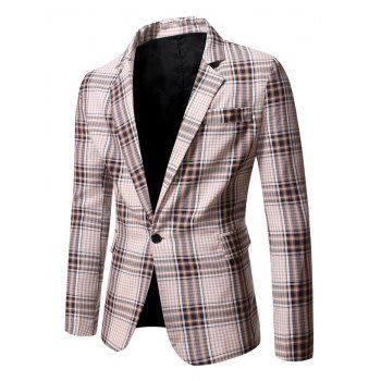 

Plaid Print Single Button Blazer, Cornsilk