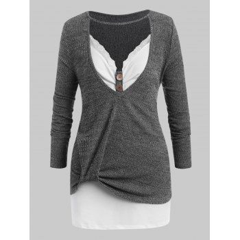 

Plus Size Cutout Heathered Knitwear and Cami Top Set, Gray