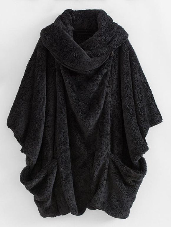 Manteau à Manches Chauve-Souris en Fausse Fourrure de Grande Taille - Noir XL