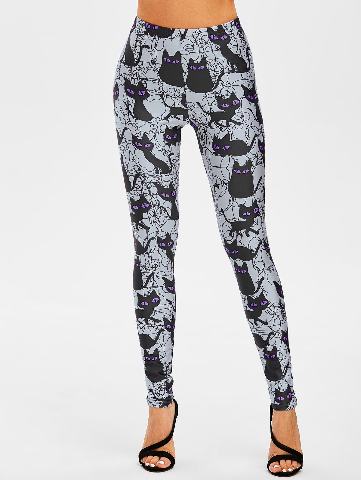 [35% OFF] 2021 Halloween Cat Print High Waisted Leggings In PURPLE ...