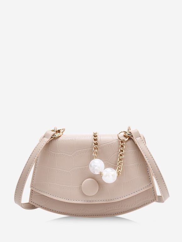 Sac à Bandoulière Perlé avec Chaîne Style Rétro - Kaki Léger 