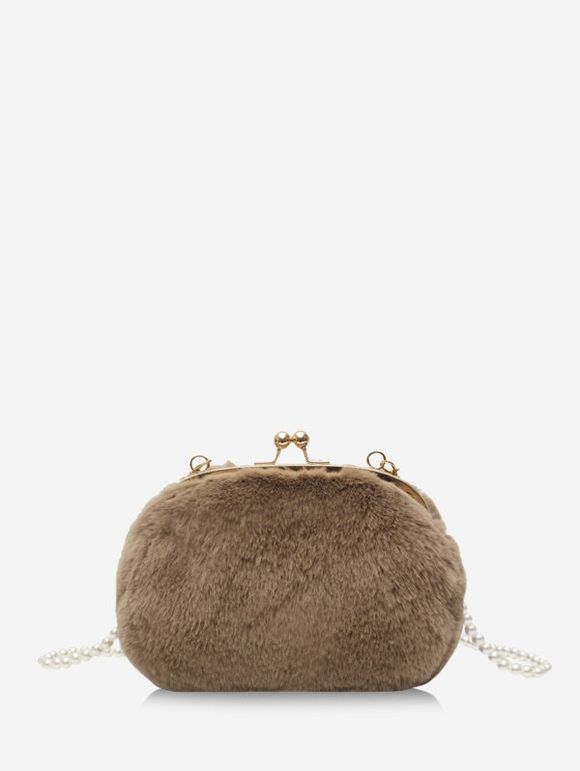 Sac à Main à Bandoulière Perlé en Peluche - café 