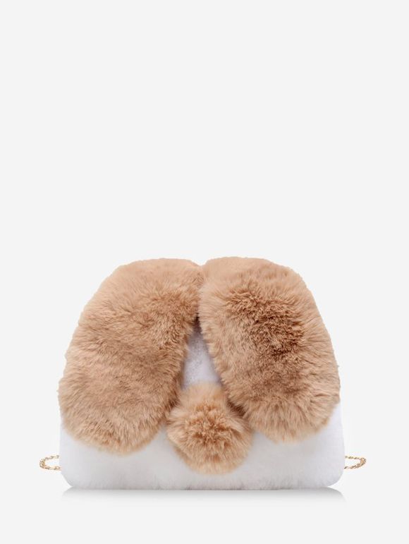 Sac à Bandoulière en Forme de Lapin en Fausse Fourrure avec Chaîne - Kaki 