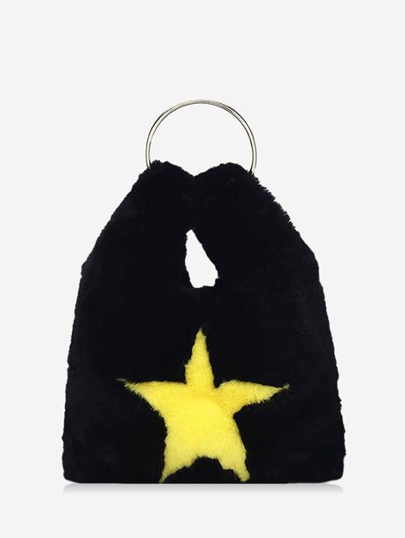 Sac à Bandoulière Motif d'Etoile en Fausse Fourrure avec Chaîne - Noir 