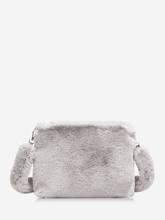 Sac à Bandoulière Rectangle en Couleur Unie en Fausse Fourrure - Gris Clair 