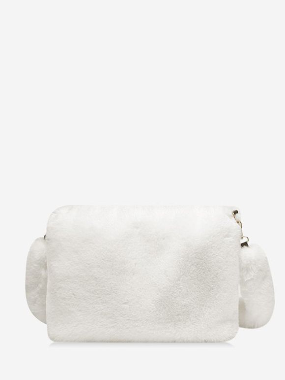 Sac à Bandoulière Rectangle en Couleur Unie en Fausse Fourrure - Blanc 