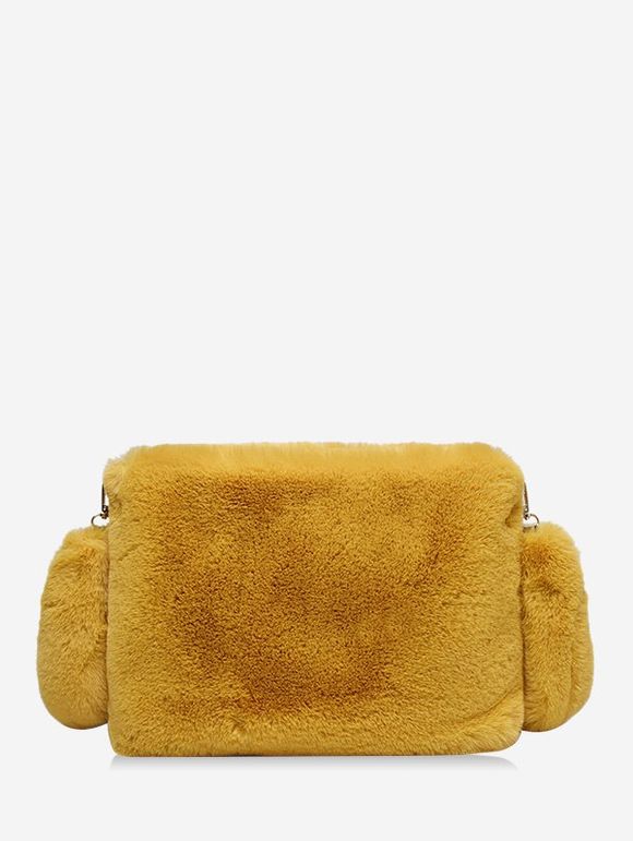 Sac à Bandoulière Rectangle en Couleur Unie en Fausse Fourrure - Jaune 