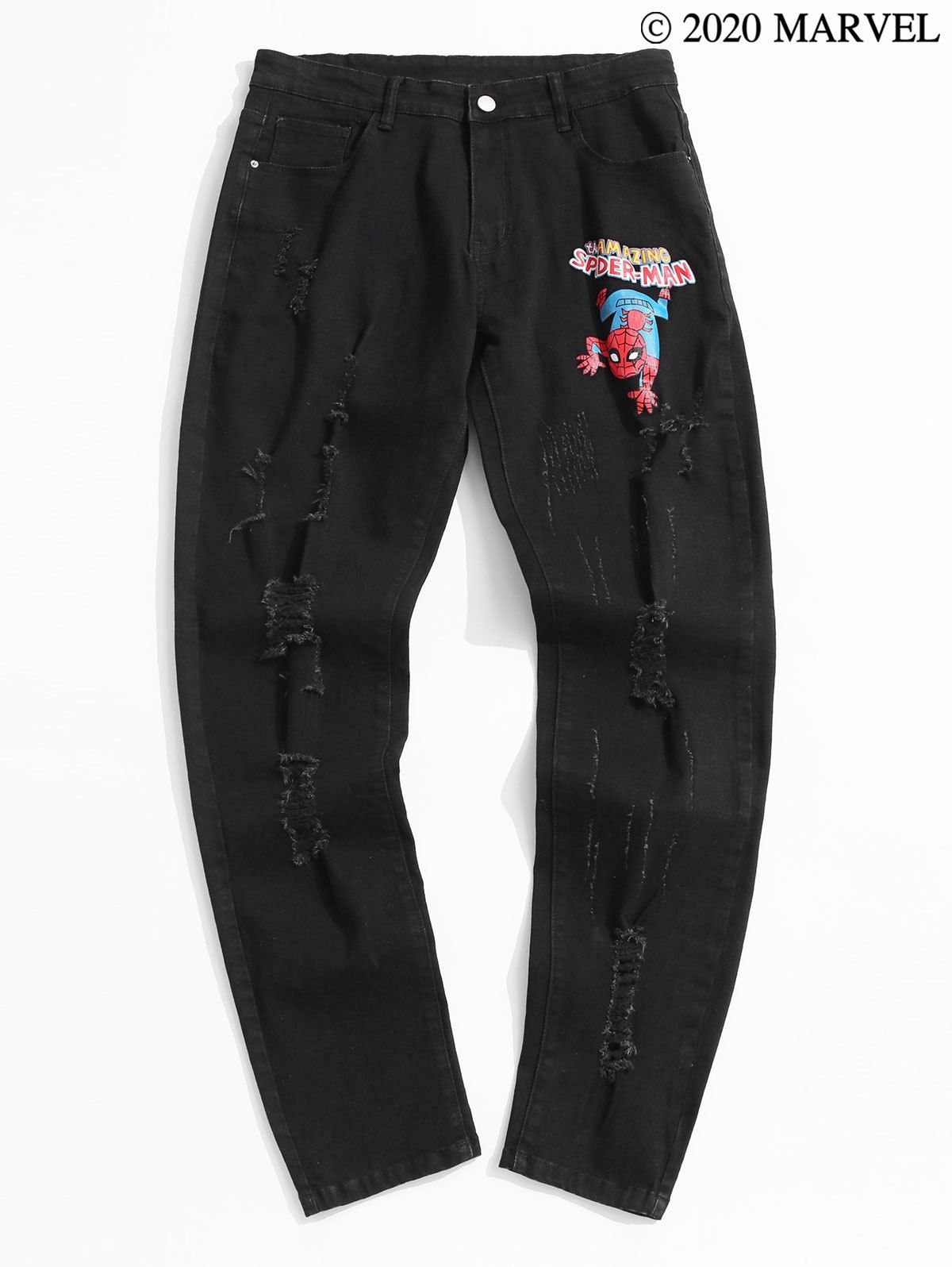 [26% OFF] 2020 Marvel Spider-Man Graphic Print Ripped Tapered Jeans In ...