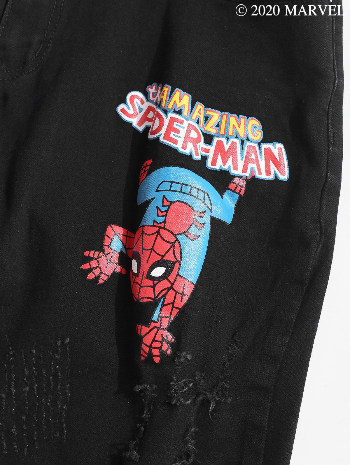[26 OFF] 2020 Marvel SpiderMan Graphic Print Ripped Tapered Jeans In