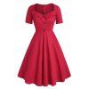 Robe Evasée Ajustée Vintage à Demi-Bouton de Grande Taille - Rouge 4XL