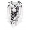 T-shirt Asymétrique Graphique Crâne et Musique avec Trou de Serrure - Blanc 3XL