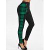 Legging à Carreaux Taille Haute avec Bouton Inséré - Vert Pin 2XL