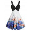 Robe Tordue en Avant Papillon à Imprimé Fleurie en Ligne A à Taille Empire à Col Plongeant - multicolor 3XL