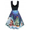 Plus Size Christmas Tree Print Flare Dress - BLACK 1X
