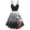 Robe Evasée d'Halloween Crâne et Toile d'Araignée Imprimés à Volants - Noir 3XL