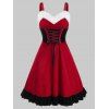 Robe de Noël en Velours et à Lacets - Rouge 3XL