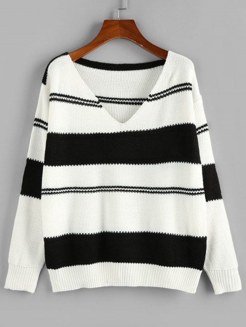 Two Tone Stripe V Neck Sweater