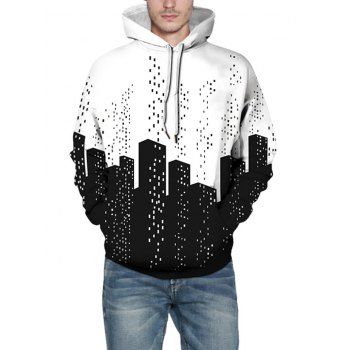 

Abstract City Building Print Pullover Hoodie, White