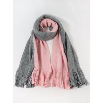 

Faux Cashmere Colorblock Fringe Scarf, Light pink