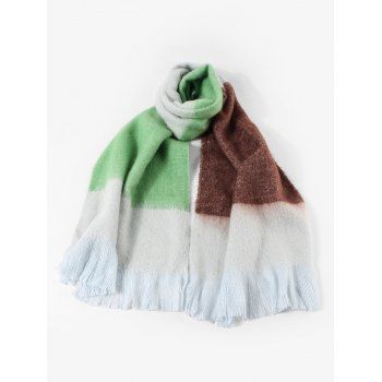 

Faux Cashmere Colorblock Fringe Long Scarf, Yellow green