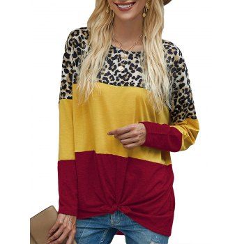 

Leopard Drop Shoulder Tied T-shirt, Red