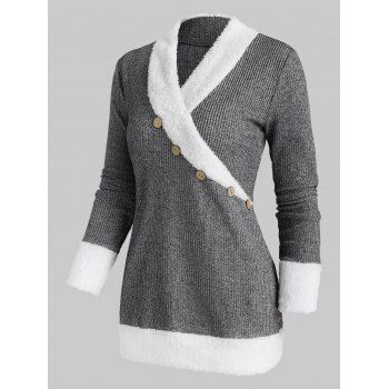 Image of Faux Fur Insert Shawl Collar Knitwear