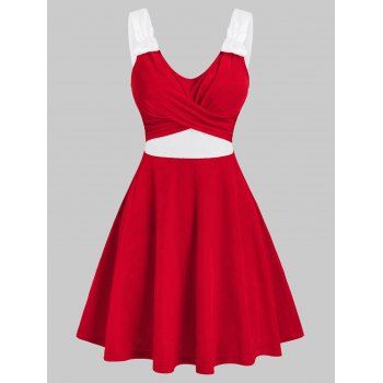 

Christmas Crossover Front Contrast Velour Dress, Red