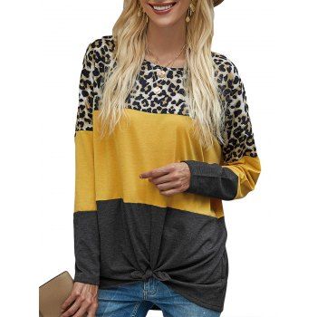 

Leopard Drop Shoulder Tied T-shirt, Black
