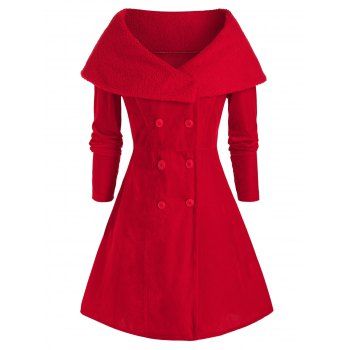 

Plus Size Teddy Collar Double Breasted Velvet Christmas Coat, Lava red