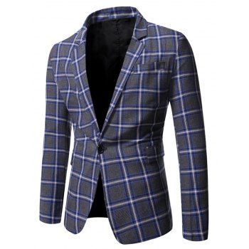 

Single Button Casual Plaid Blazer, Blueberry blue