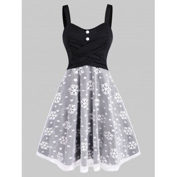 

Christmas Snowflake Mesh Crossover Dress, Black