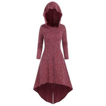 

Hooded High Low Knitted Midi Dress, Red wine