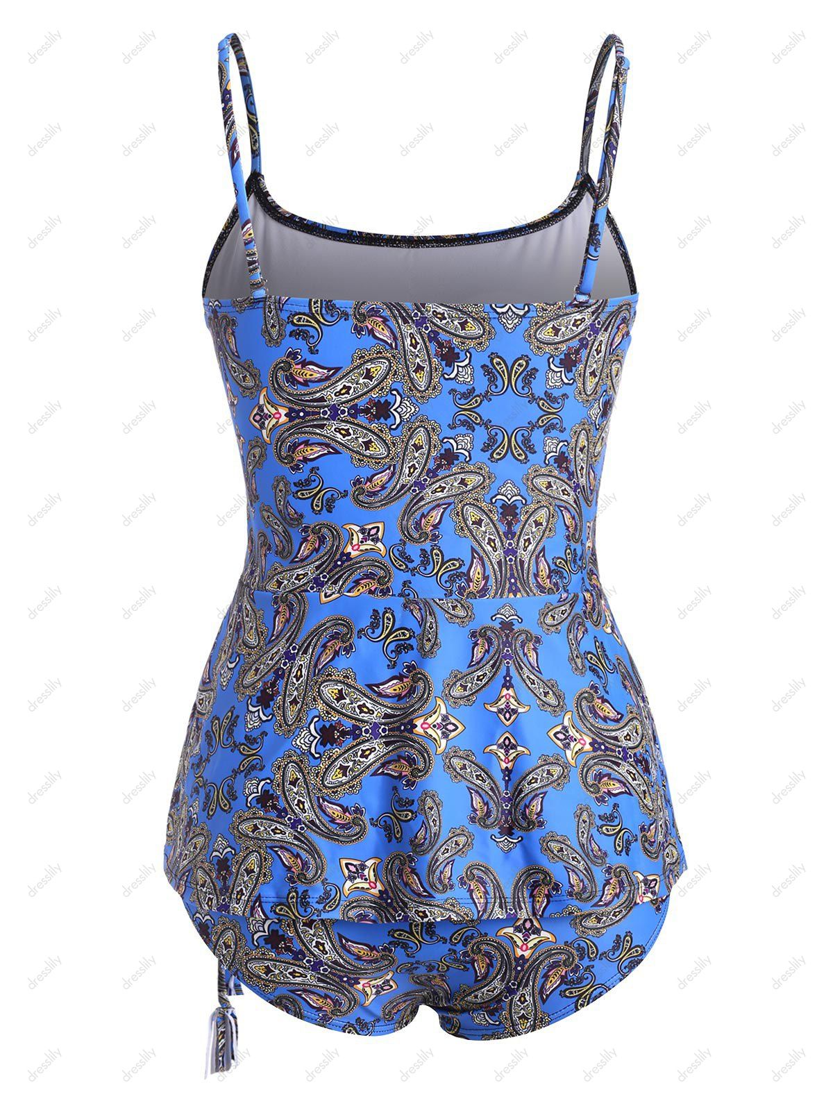 [72% OFF] 2021 Paisley Bohemian Print Cinched Tie Tankini Swimwear In BLUE | DressLily