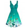 Robe Caraco à Taille Haute en Couleur Ombrée à Imprimé Papillon - Vert clair XL