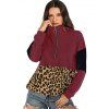 Leopard Half Zip Drawstring Hem Hoodie - RED WINE XXL
