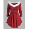 Pull Tricoté Grande Taille à Ourlet Rond en Fausse Fourrure - Rouge Vineux 3X