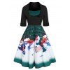 Robe de Noël Evasée Notes de Musique et Bonhomme de Neige Imprimés - Vert profond 2XL