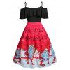 Plus Size Christmas Santa Claus Musical Notes Flounce Dress - RED 1X
