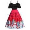 Robe Père Noël et Note de Musique de Noël de Grande Taille à Volants - Rouge 3X