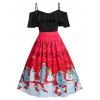 Plus Size Christmas Santa Claus Musical Notes Flounce Dress - RED 4X